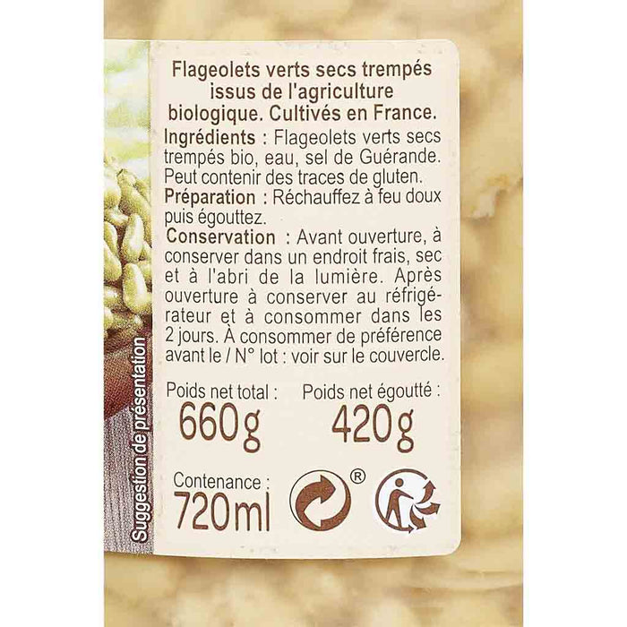 Carrefour - Organic Green Flageolet Beans, 660g (23.3oz) Glass Jar
